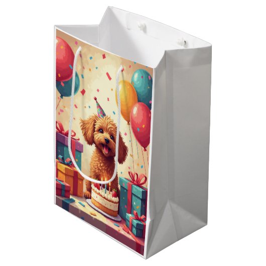 Yorkipoo verjaardagsfeest medium cadeauzakje (Voorkant Gekanteld)