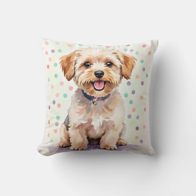 Yorkipoo-waterverf spetterpuntkunst kussen (Voorkant)
