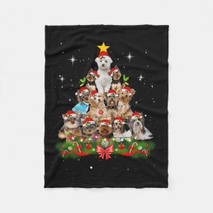 Yorkshire Christmas Dog Tree Funny Dog T - shirts  Fleece Deken