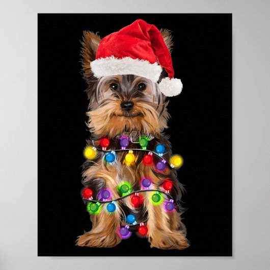 Yorkshire Christmas Yorkie Dog Santa Hat Kerstmis Poster (Voorkant)