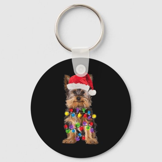 Yorkshire Christmas Yorkie Dog Santa Hat Kerstmis Sleutelhanger (Voorkant)