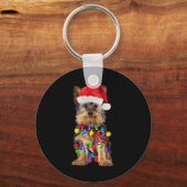 Yorkshire Christmas Yorkie Dog Santa Hat Kerstmis Sleutelhanger (Voorkant)
