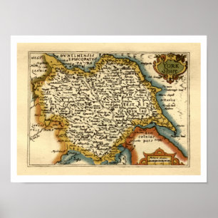Yorkshire County England Oude antiquarische atlas  Poster