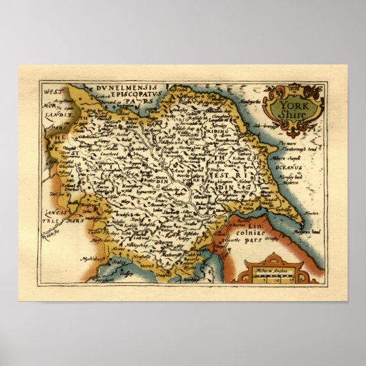 Yorkshire County Map, Engeland Poster (Voorkant)