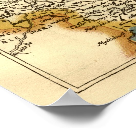 Yorkshire County Map, Engeland Poster (Hoek)