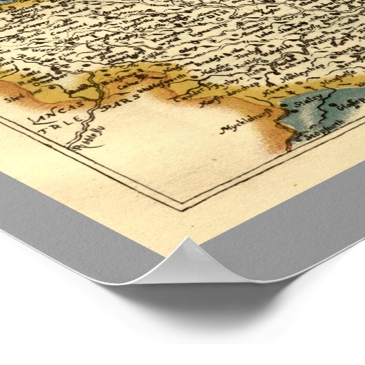 Yorkshire County Map, Engeland Poster (Hoek)