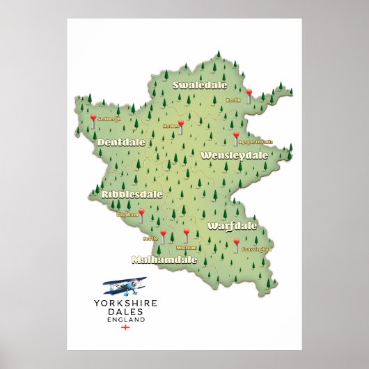Yorkshire Dales Engeland kaart Poster (Voorkant)