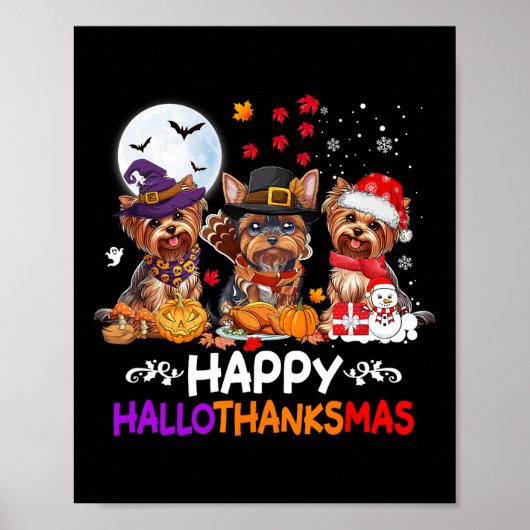 Yorkshire Dog Christmas Happy Hallothankmas Bedank Poster (Voorkant)