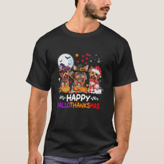 Yorkshire Dog Christmas Happy Hallothankmas Bedank T-shirt