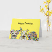 Yorkshire dooder, Pitbull, Shih Tzu Birthday Kaart (Gele Bloem)