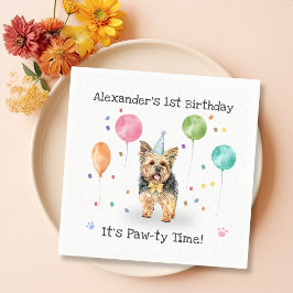 Yorkshire laat hond verjaardagsfeestje servet