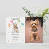 Yorkshire Lets Dog Pawty Puppy Verjaardag Roze Fot Kaart (Staand voorkant)