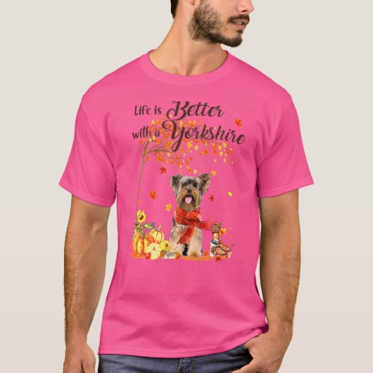 Yorkshire Maple Tree Thanksgiving Day Cute Dog Fal T-shirt (Voorkant)