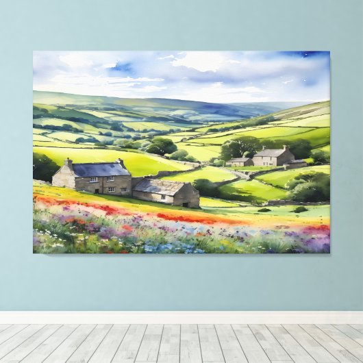 "Yorkshire Meadowsong" Landschap Yorkshire Dales Canvas Afdruk (Insitu (Houten vloer))