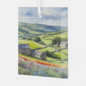 "Yorkshire Meadowsong" Landschap Yorkshire Dales Glas Ornament (Voorkant links)