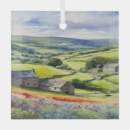 "Yorkshire Meadowsong" Landschap Yorkshire Dales Glas Ornament (Voorkant)