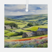 "Yorkshire Meadowsong" Landschap Yorkshire Dales Glas Ornament (Achterkant)