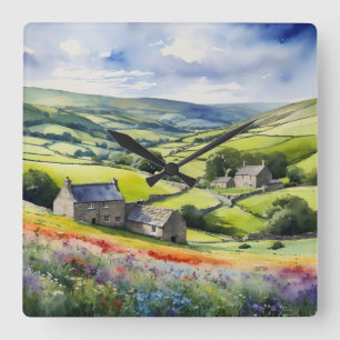 "Yorkshire Meadowsong" Landschap Yorkshire Dales Vierkante Klok
