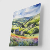 "Yorkshire Meadowsong" Landschap Yorkshire Dales Vierkante Klok (Hoek)