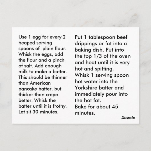 Yorkshire Pudding Briefkaart (Achterkant)