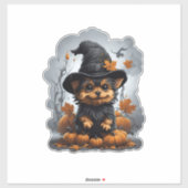 Yorkshire puppy Cartoon met pompoenen. Sticker (Vel)