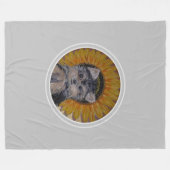 Yorkshire Puppy Dog & Sunflower on Light Grey Fleece Deken (Voorkant (Horizontaal))