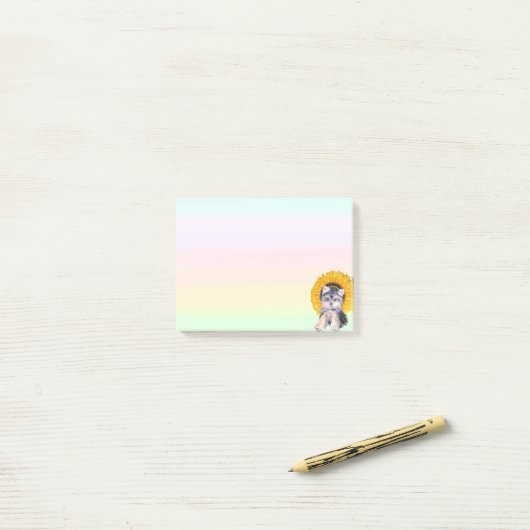 Yorkshire Puppy Dog & Sunflower op parelkleurstoff Post-it® Notes (Op bureau)