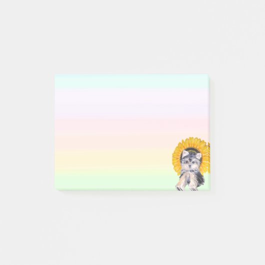 Yorkshire Puppy Hond & Zonnebloem op Pastelkleuren Post-it® Notes (Voorkant)