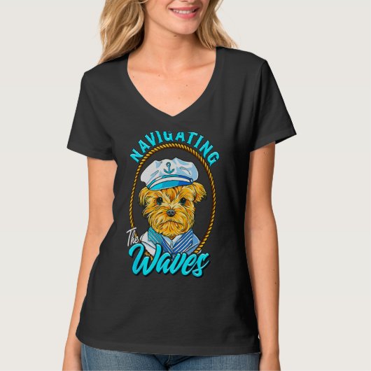 Yorkshire Sailor Navigating the Waves Yorkie Puppy T-shirt (Voorkant)