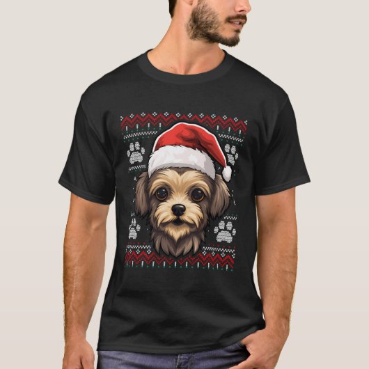 Yorkshire Santa Hat Kerstmis Grappige Hond Mam Pap T-shirt (Voorkant)