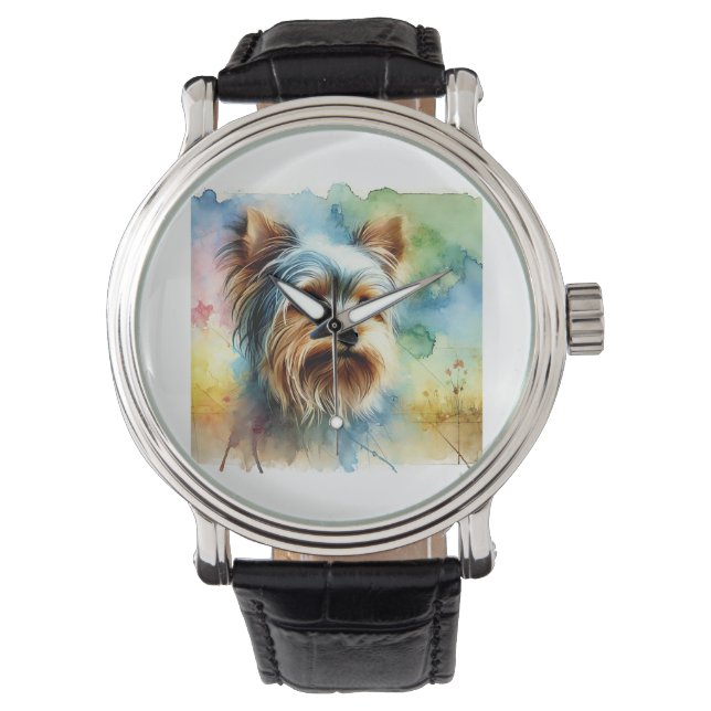 Yorkshire Terrier 080724AREF106 - Watercolor Horloge (Voorkant)