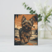 Yorkshire-terrier aan het strand briefkaart (Staand voorkant)