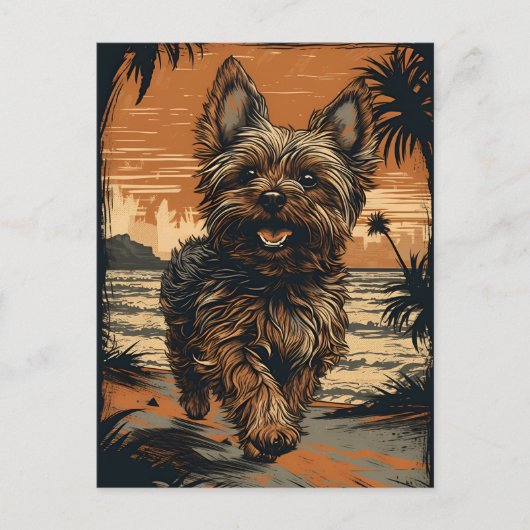 Yorkshire-terrier aan het strand briefkaart (Voorkant)