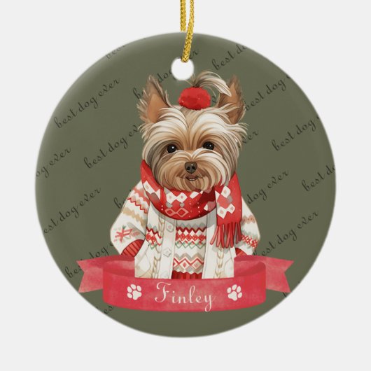Yorkshire Terrier Aangepaste Kerstversiering Keramisch Ornament (Voorkant)