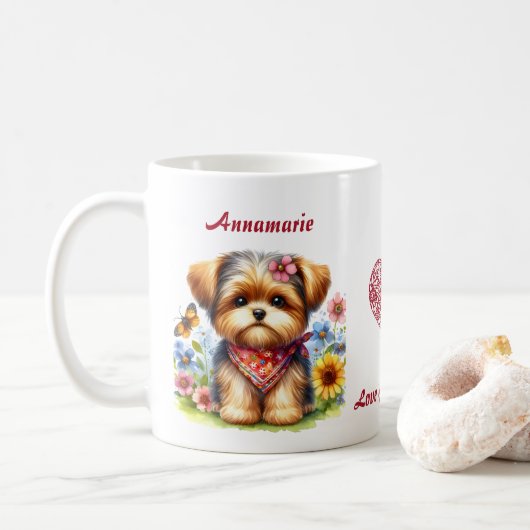 Yorkshire Terrier Aangepaste Naam Houd Van Jou Fur Koffiemok (Met donut)