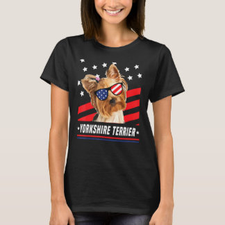 Yorkshire Terrier Amerikaanse vlag 4th juli hond T-shirt