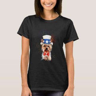 Yorkshire Terrier Amerikaanse Vlag Hoed Vuurwerk 4 T-shirt