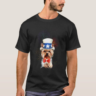 Yorkshire Terrier Amerikaanse Vlag Hoed Vuurwerk 4 T-shirt