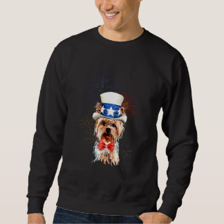 Yorkshire Terrier Amerikaanse Vlag Hoed Vuurwerk 4 Trui