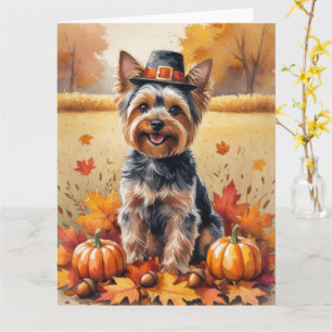 Yorkshire Terrier Autumn verlaat Thanksgiving Kaart