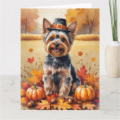 Yorkshire Terrier Autumn verlaat Thanksgiving Kaart (Voorkant)