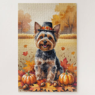 Yorkshire Terrier Autumn verlaat Thanksgiving Legpuzzel