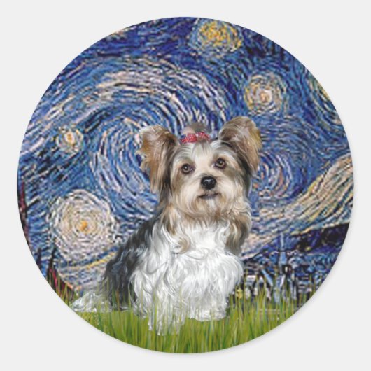 Yorkshire Terrier (Biewer) - Sterrennacht Ronde Sticker (Voorkant)