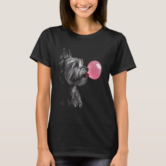 Yorkshire Terrier Blowing Bubble Gum Pink T-shirt (Voorkant)