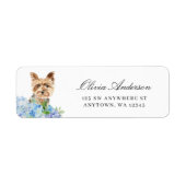 Yorkshire Terrier Blue Hydrangea Retouradres Etiket (Voorkant)