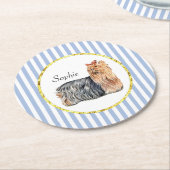 Yorkshire Terrier Blue Stripes Personalize Ronde Kartonnen Onderzetter (Gebogen)