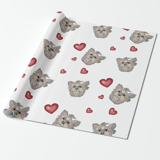 Yorkshire Terrier Bows Hearts Gift Cadeaupapier (Uitgerold)