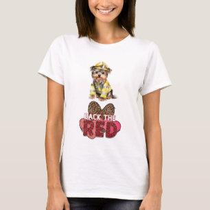 Yorkshire Terrier brandweerman terug de rode T-shirt