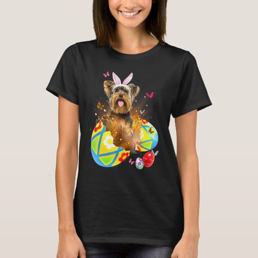 Yorkshire Terrier Bunny Ear Eggs Hunt Paaskostuum T-shirt (Voorkant)