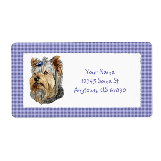 Yorkshire Terrier Bust Blue Bow Labels (Voorkant)